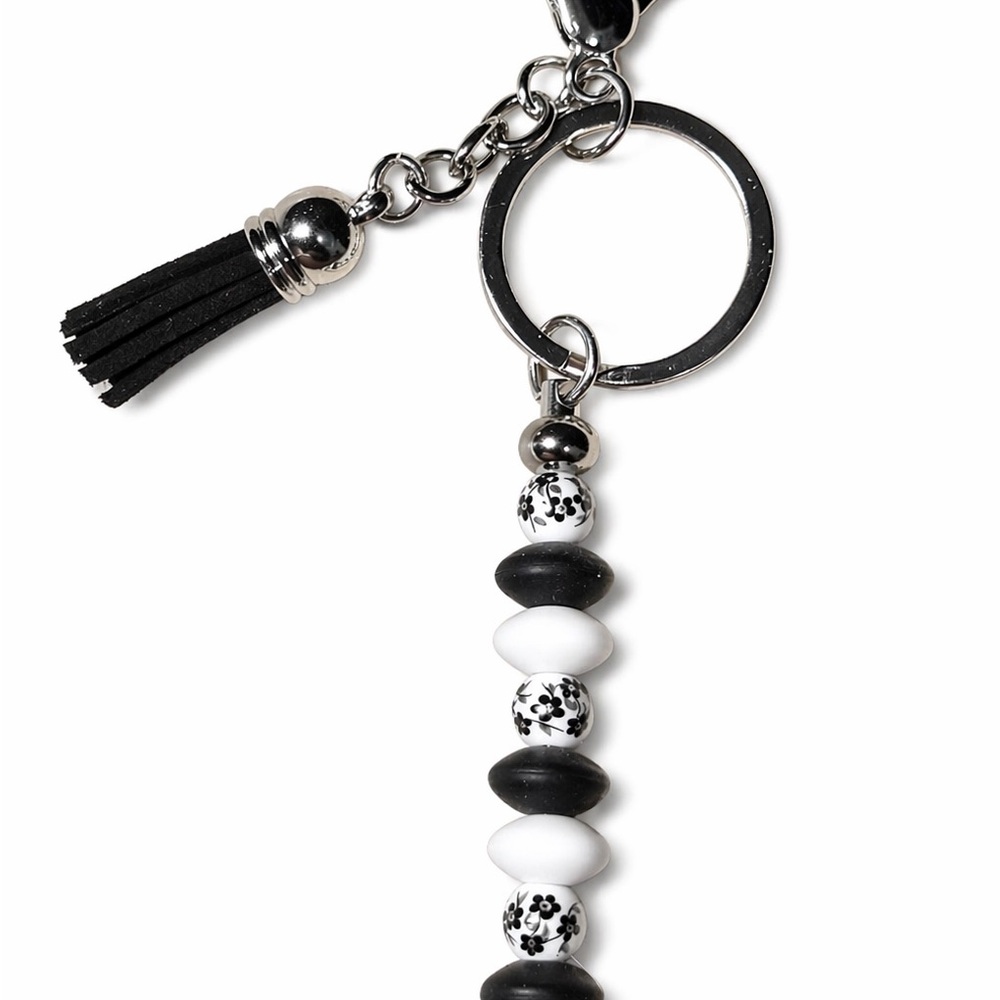 Black & White Beaded Tassel Keychain - Women Accessories